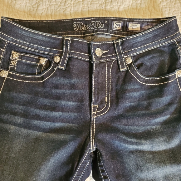 Miss Me Women's Dark Blue Boot Cut Jeans with Embellished Pockets - Picture 3 of 5